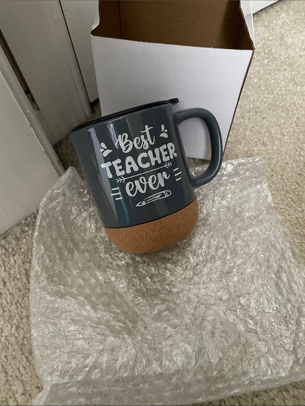 Gray 'Best Teacher Ever' Ceramic Travel Mug with Cork Base
